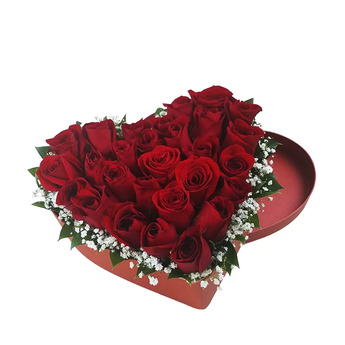 Caja de Rosas Rojas en Corazón