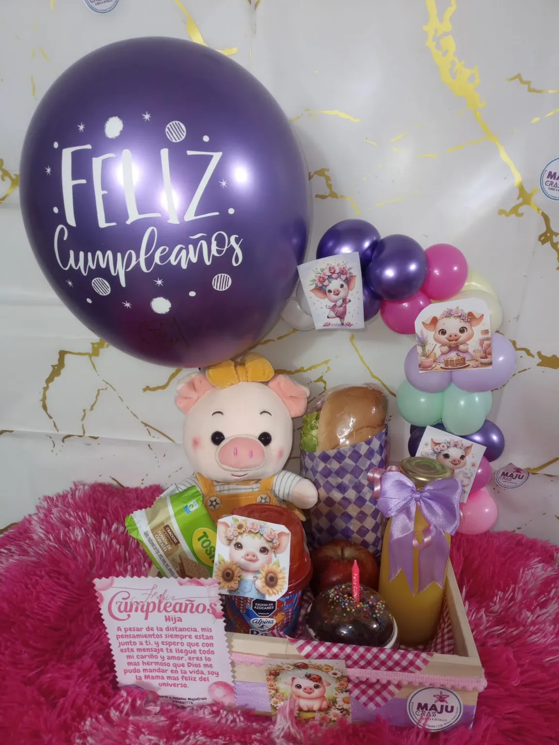 MajuCrass - Cesta de Desayuno y Regalo de Cumpleaños Cerdito