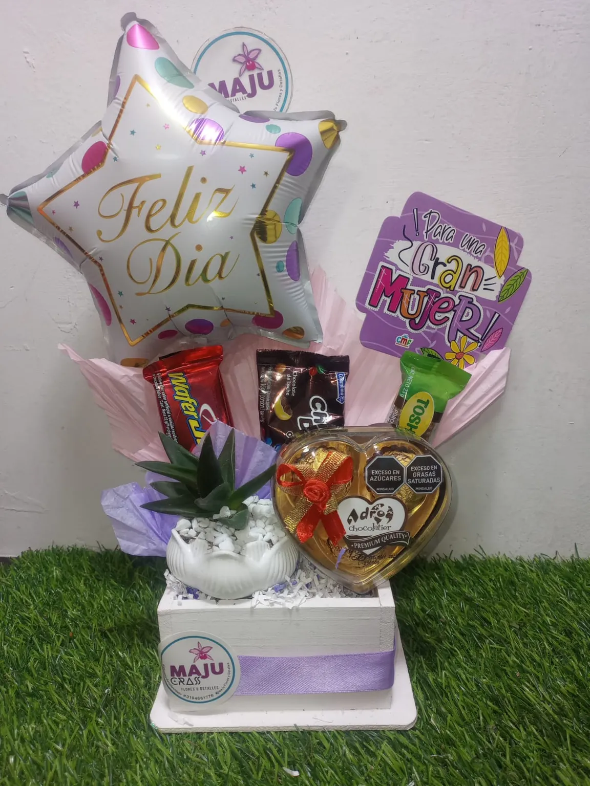Caja de Regalo "Feliz Día" con Dulces y Suculenta