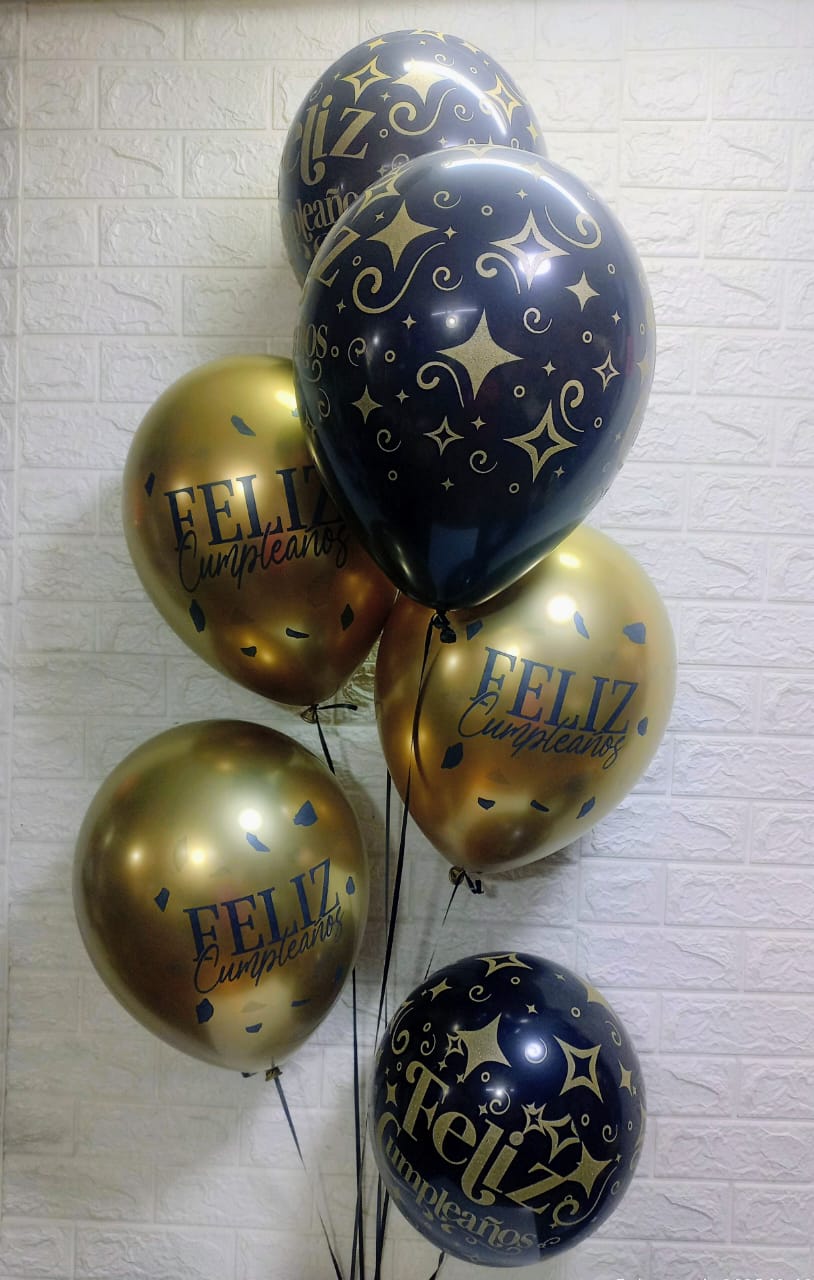 Set de Globos Feliz Cumpleaños Negro y Dorado